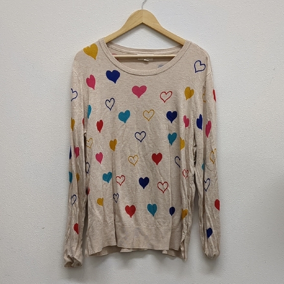 Marled cream heart Long Sleeve Relaxed knit sweater Size XL - Picture 2 of 5